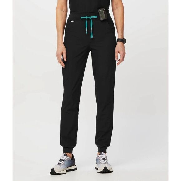 FIGS Zamora Jogger Scrub Pants Joggers M Tall Black Teal Drawstring - Picture 1 of 10